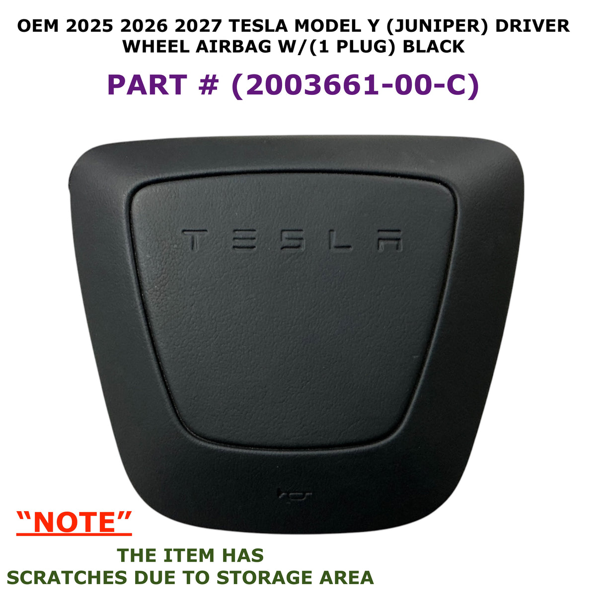 2025-2027 Tesla Model Y Juniper Driver Wheel Airbag OEM Black 2003661-00-C, photo 1