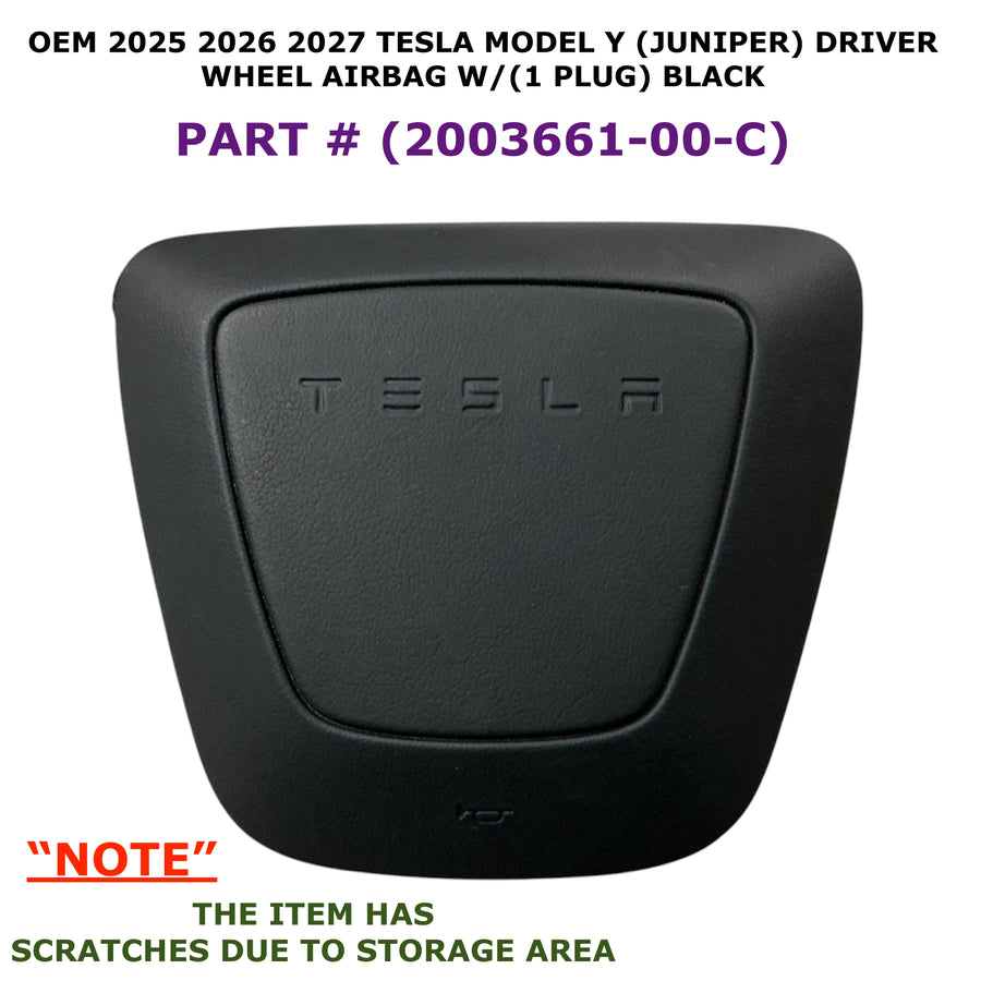2025-2027 Tesla Model Y Juniper Driver Wheel Airbag OEM Black 2003661-00-C