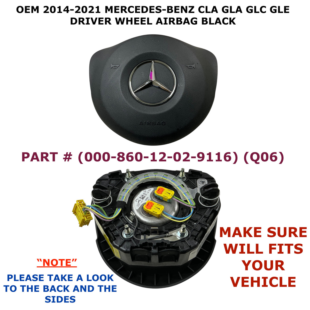 2014-2021 Mercedes-Benz CLA GLA GLE GLC Driver Wheel Airbag OEM Black 00086012029116, photo 1