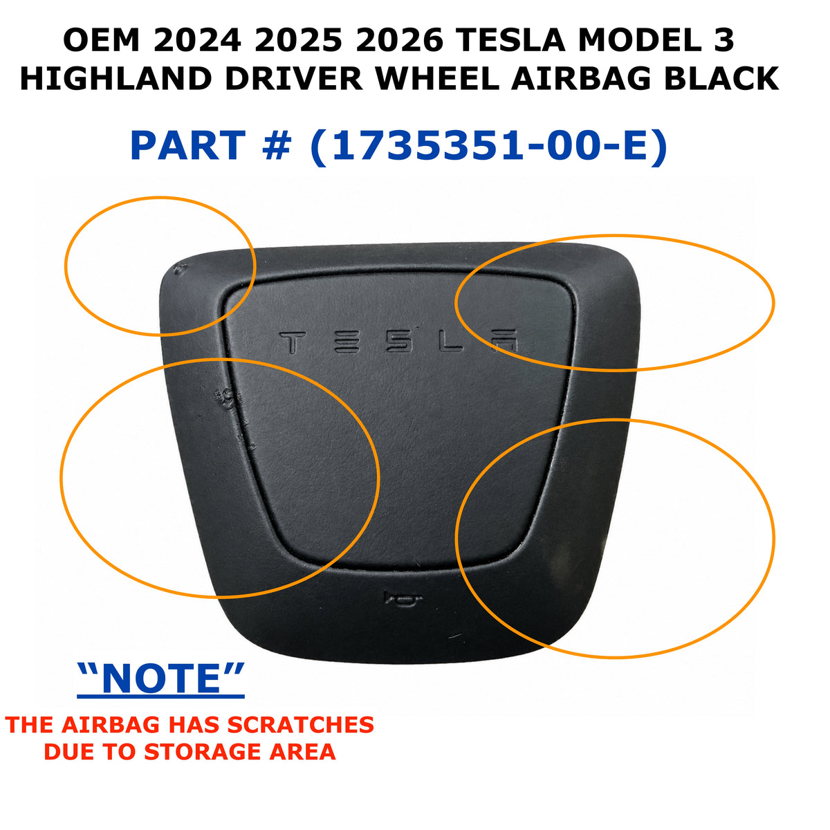 2024-2026 Tesla Model 3 HIGHLAND driver wheel airbag BLACK 1735351-00-E, photo 1