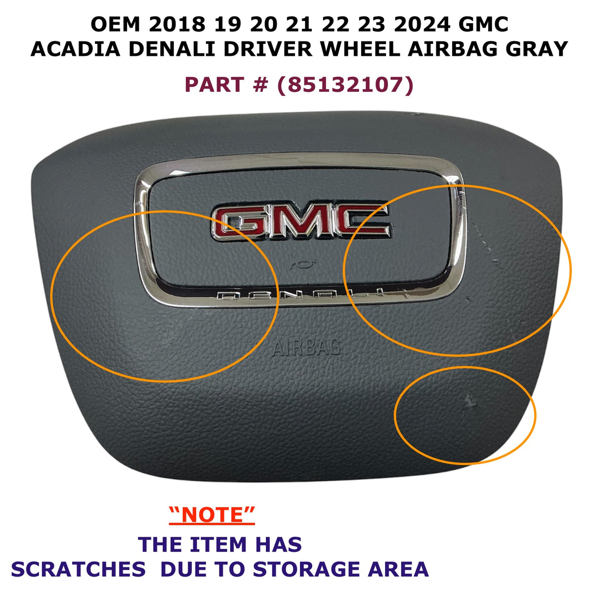 2018-2024 GMC Acadia Denali Driver Wheel Airbag OEM Gray 85132107, photo 1