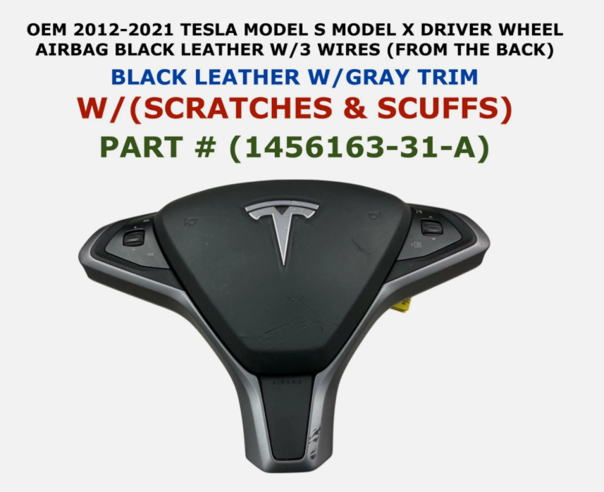 2012-2021 OEM Tesla Model S Model X Driver Wheel Airbag Black Leather 1456163-31-A, photo 1