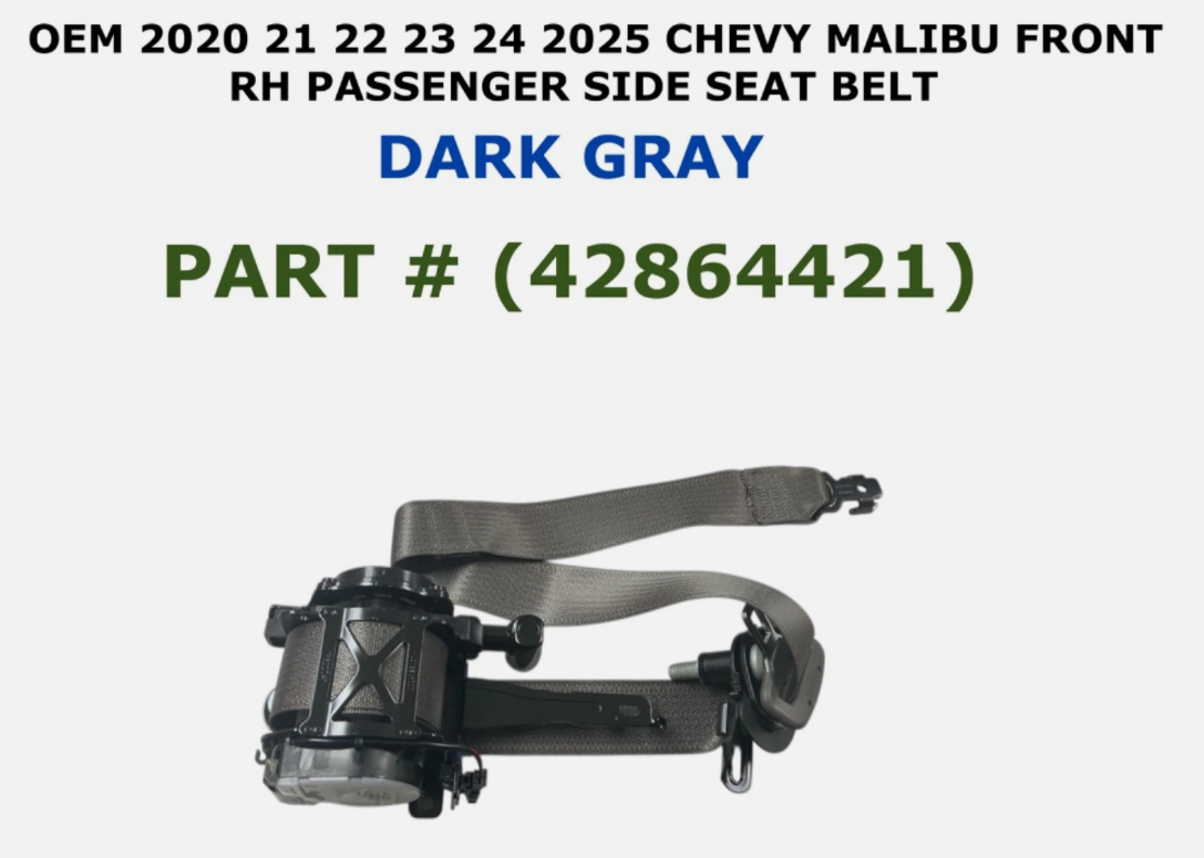 2020-2025 OEM Chevy Malibu Front Right Side Seat Belt Dark Gray 42864421, photo 2