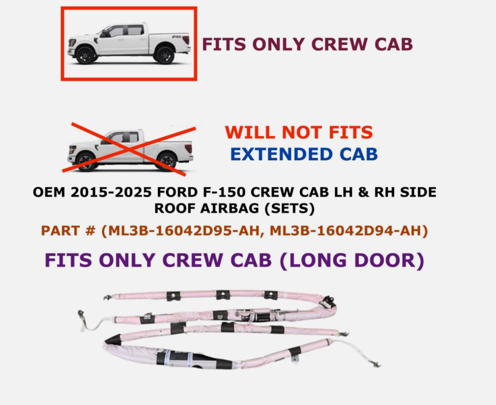 2015-2025 Ford F-150 CREW CAB LH & RH Side Roof airbag set ML3B-16042D94-AH & ML3B-16042D95-AH, photo 1
