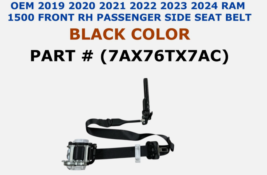 2019-2024 Dodge RAM 1500 Front Right Side Seat Belt Black OEM 7AX76TX7AC, photo 1