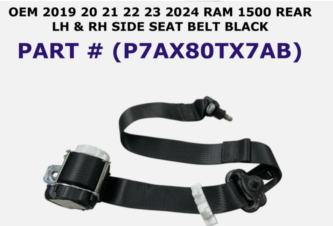 2019-2024 Dodge RAM 1500 Rear Left & Right Side Seat Belt Black OEM P7AX80TX7AB, photo 1