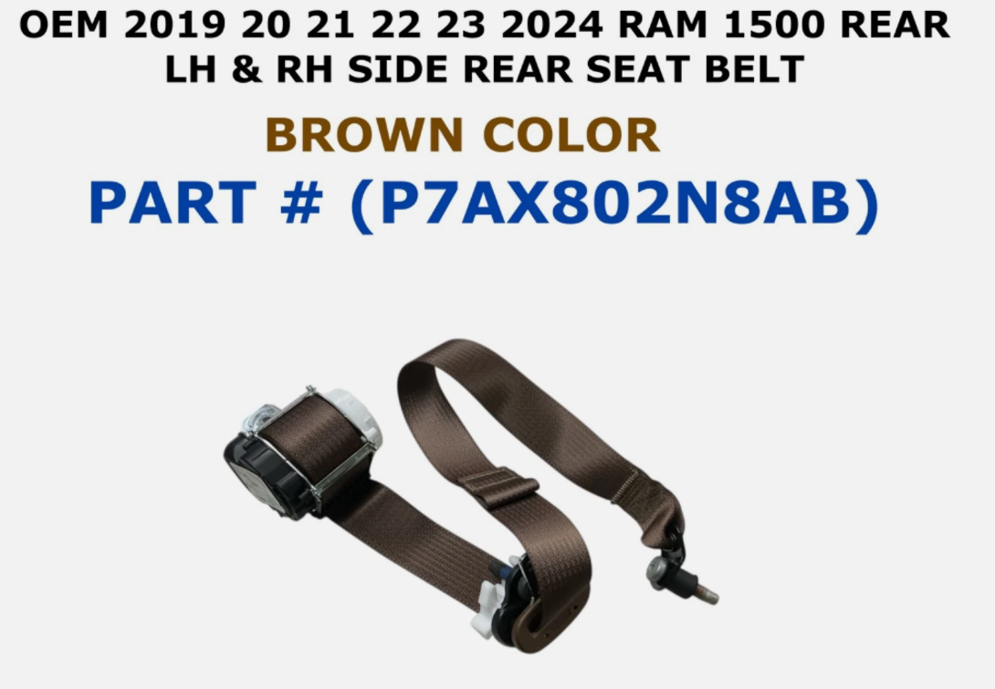 2019-2024 Dodge Ram 1500 Rear Left & Right Side Seat Belt Brown OEM P7AX802N8AB, photo 1